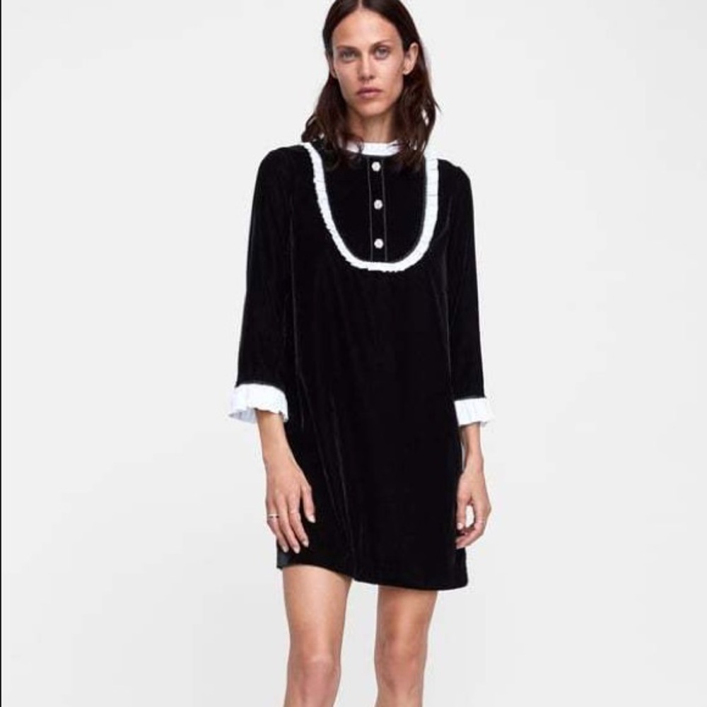 Zara Woman Velvet Contrast Mini Dress NWT